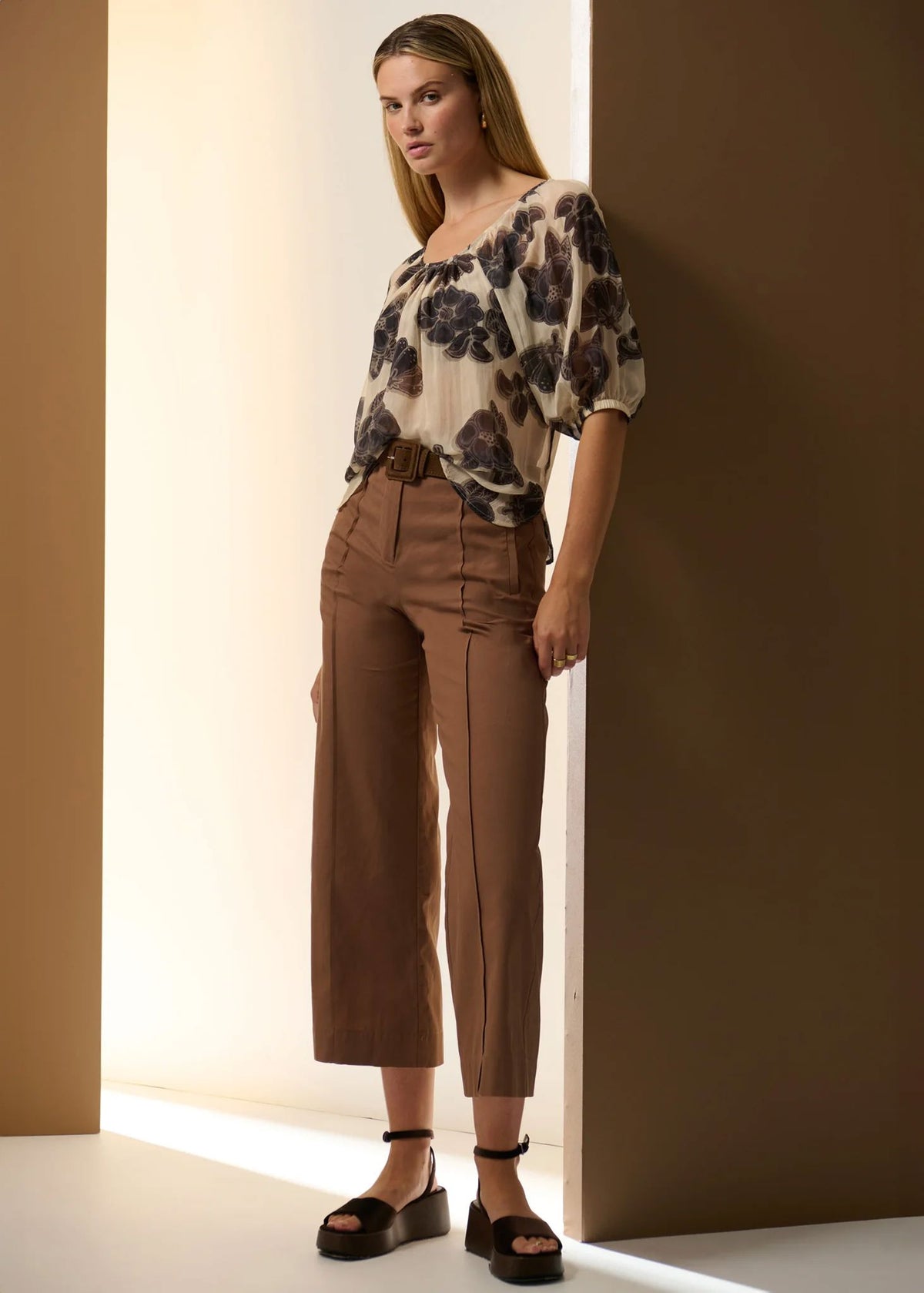 POL Odette Belted Pant - Chocolate PANTS - Zabecca Living