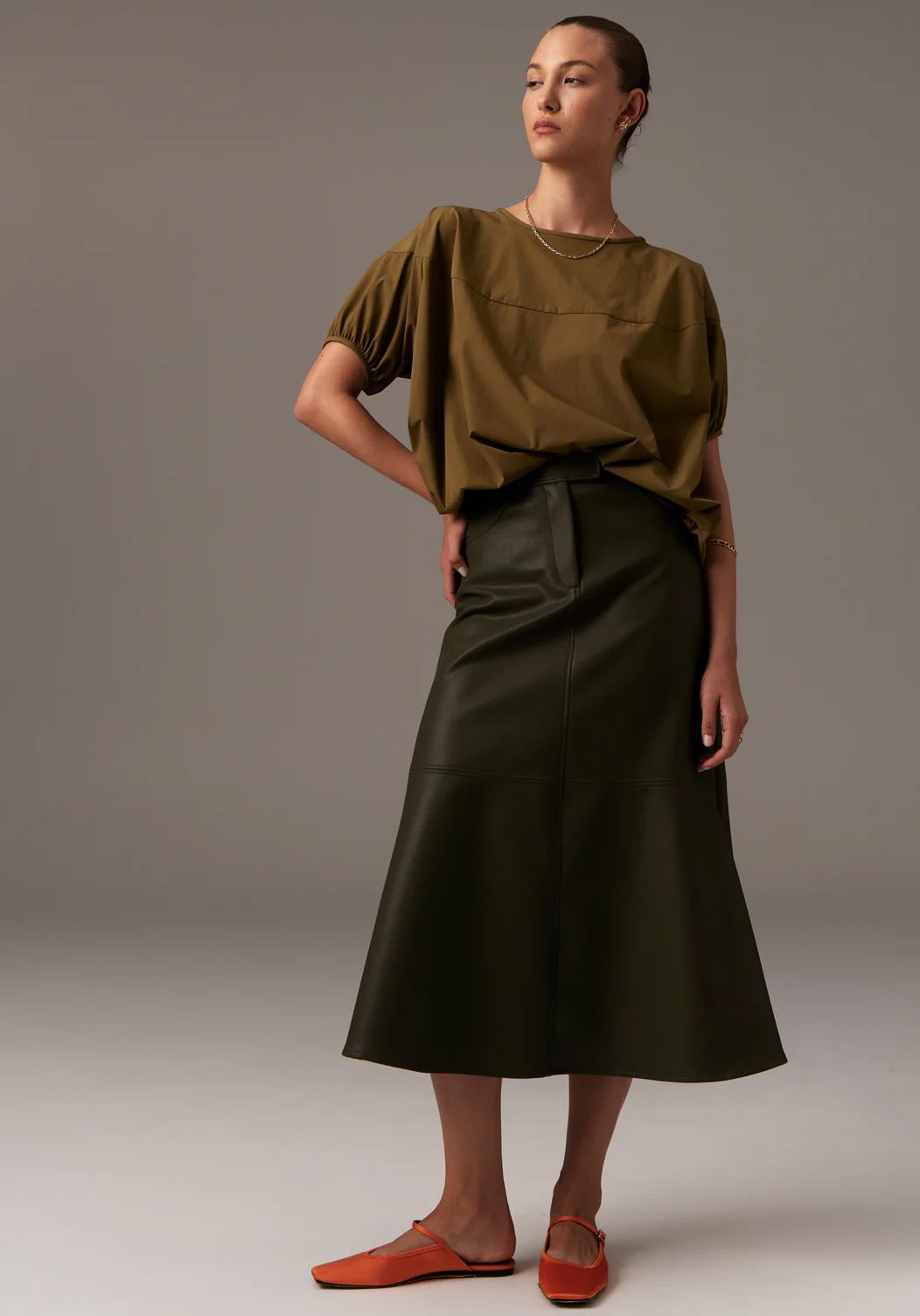 POL Ollie Faux Leather Skirt - Khaki Dress - Zabecca Living