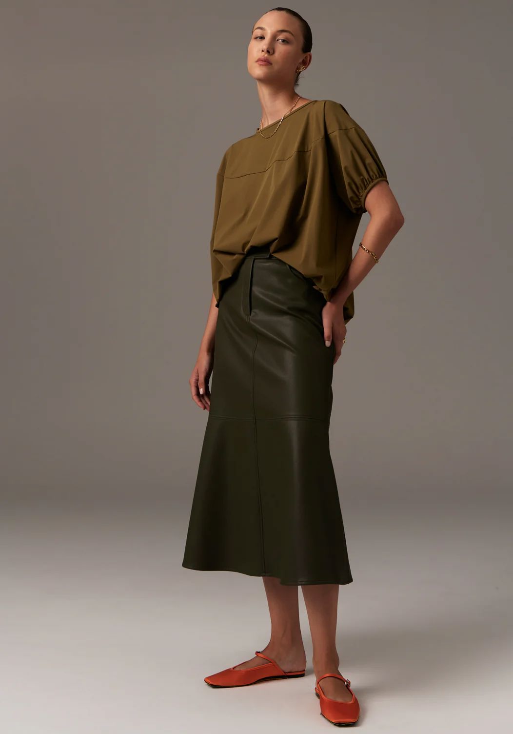 POL Ollie Faux Leather Skirt - Khaki Dress - Zabecca Living