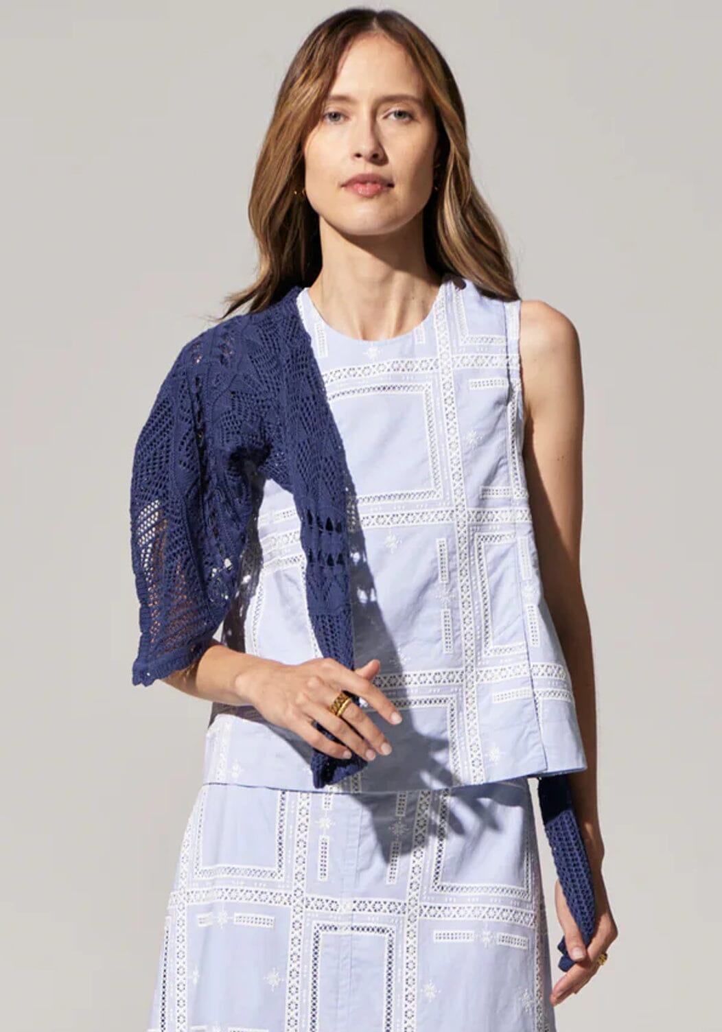 POL Paco Pointelle Cardigan - Ink CARDIGAN - Zabecca Living