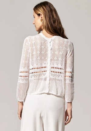 POL Paco Pointelle Cardigan - White CARDIGAN - Zabecca Living