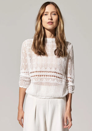 POL Paco Pointelle Cardigan - White CARDIGAN - Zabecca Living