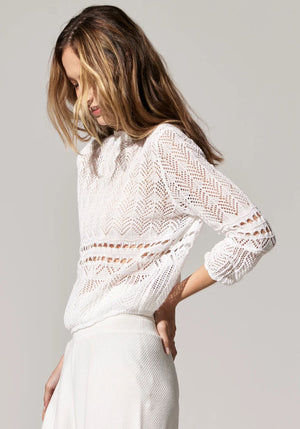 POL Paco Pointelle Cardigan - White CARDIGAN - Zabecca Living