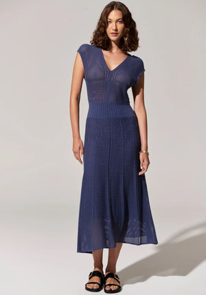 POL Paco Pointelle Dress - Blue Dress - Zabecca Living