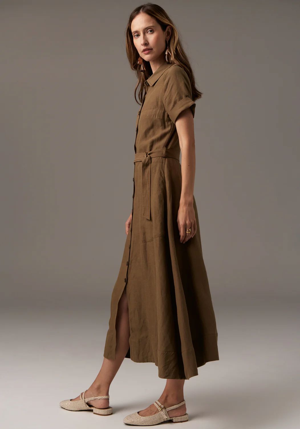 POL Riley Shirt Dress - Khaki Dress - Zabecca Living