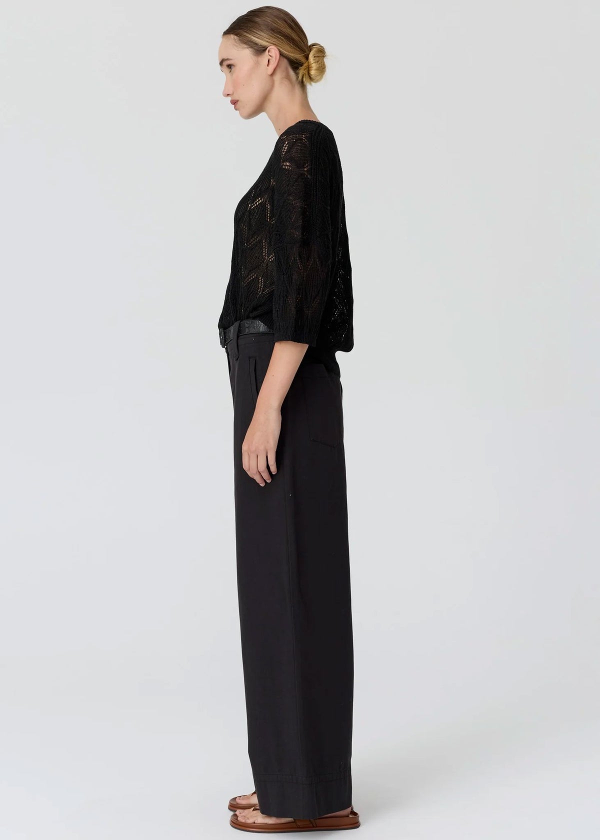 POL Rosin Pointelle Tee - Black Jumpers + Knitwear - Zabecca Living