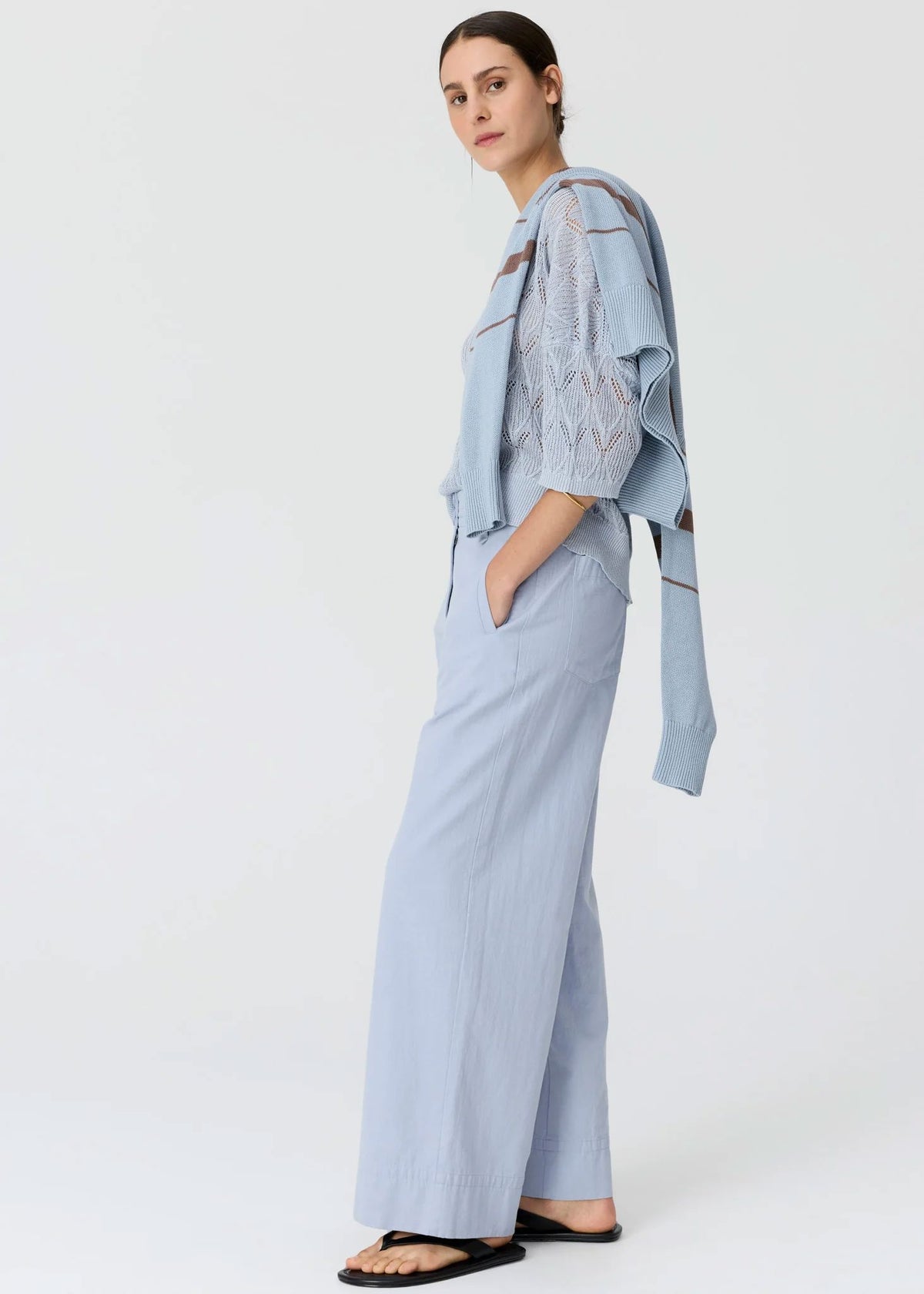 POL Rosin Pointelle Tee - Blue Jumpers + Knitwear - Zabecca Living