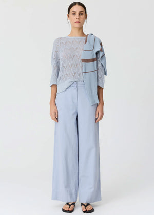POL Rosin Pointelle Tee - Blue Jumpers + Knitwear - Zabecca Living