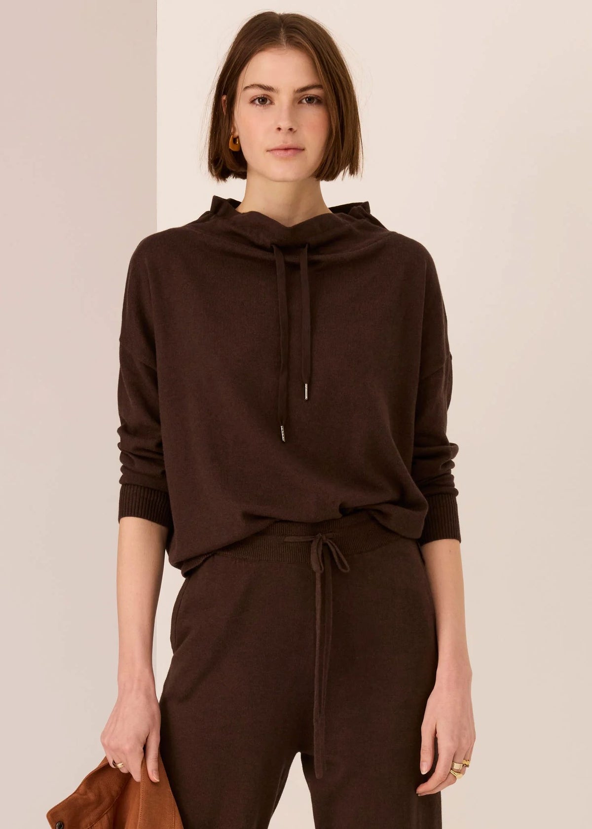 POL Rowan Drawcord Knit - Chocolate Jumpers + Knitwear - Zabecca Living