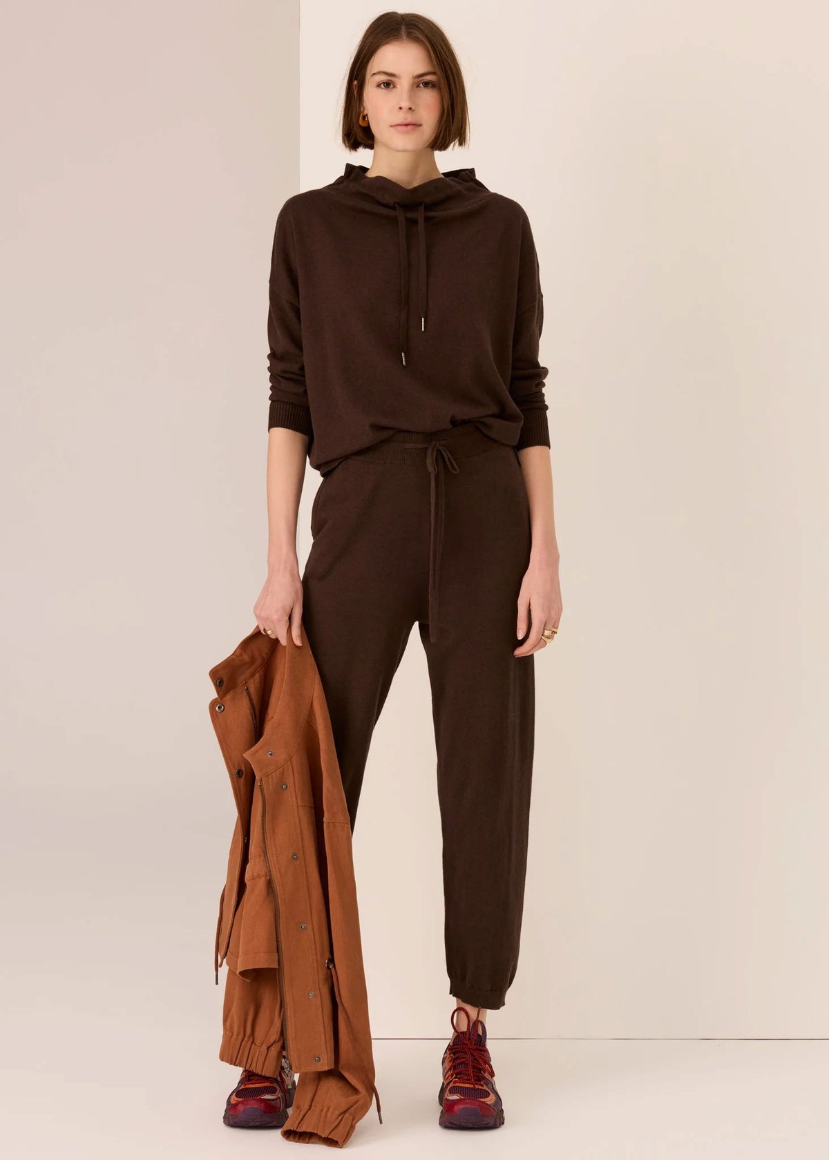 POL Rowan Drawcord Knit - Chocolate Jumpers + Knitwear - Zabecca Living