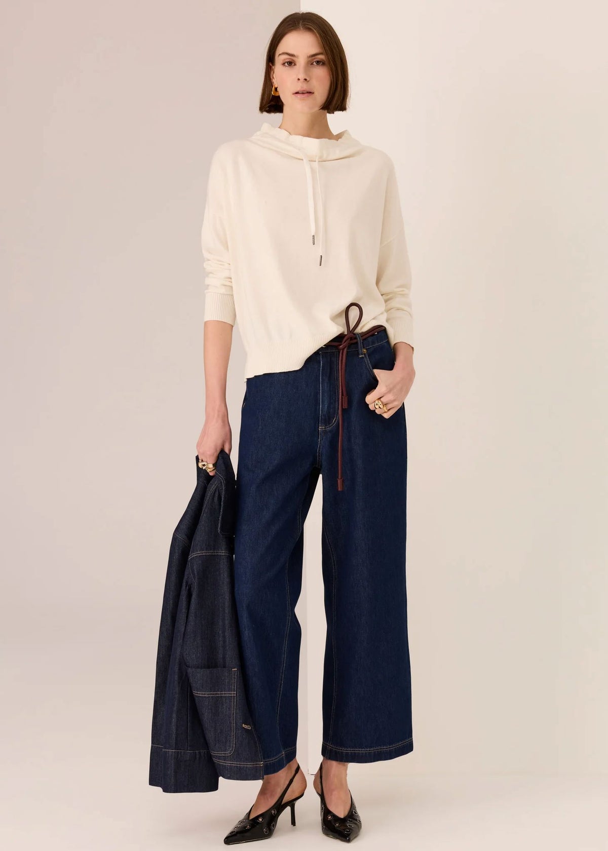 POL Rowan Drawcord Knit - Ivory Jumpers + Knitwear - Zabecca Living