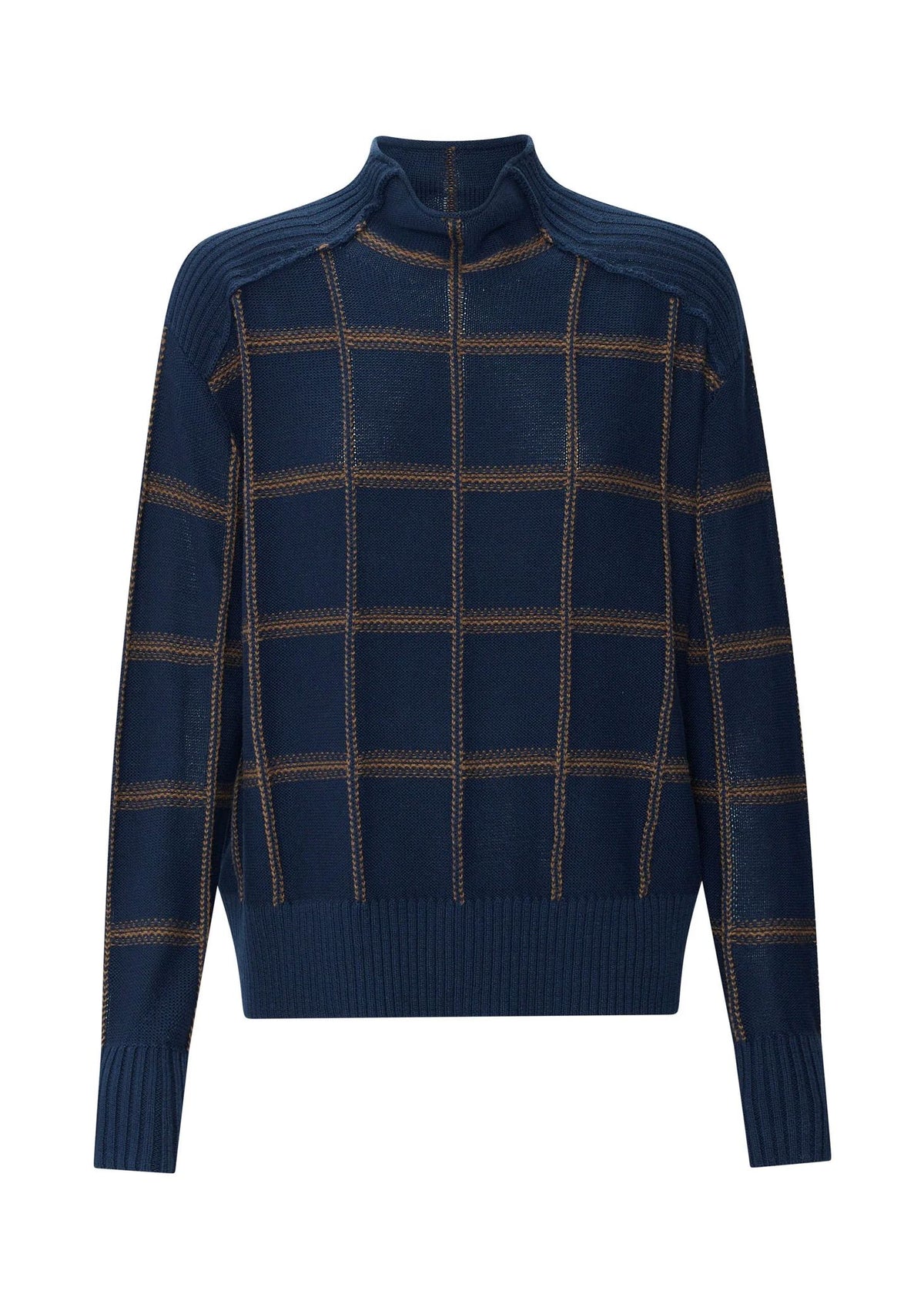POL Sable Check Funnel Neck Knit - Ink/Choc Jumpers + Knitwear - Zabecca Living