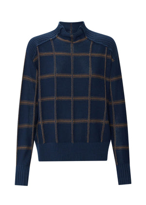 POL Sable Check Funnel Neck Knit - Ink/Choc Jumpers + Knitwear - Zabecca Living