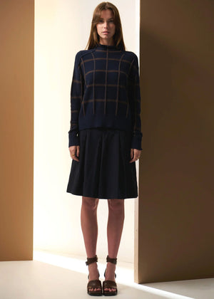 POL Sable Check Funnel Neck Knit - Ink/Choc Jumpers + Knitwear - Zabecca Living
