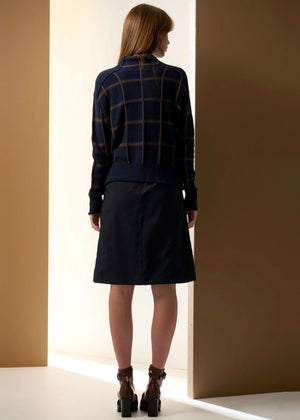 POL Sable Check Funnel Neck Knit - Ink/Choc Jumpers + Knitwear - Zabecca Living