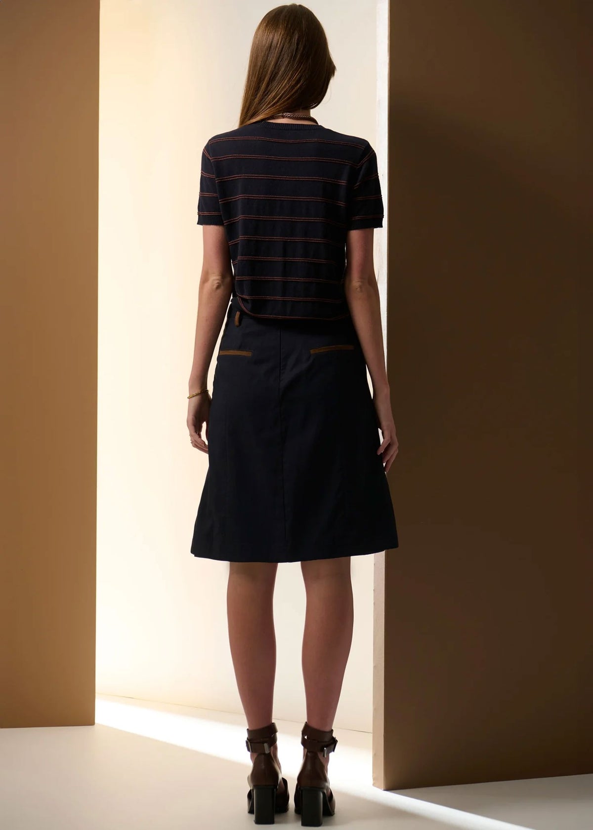 POL Sable Stripe Knit Tee - Ink/Choc Tee - Zabecca Living