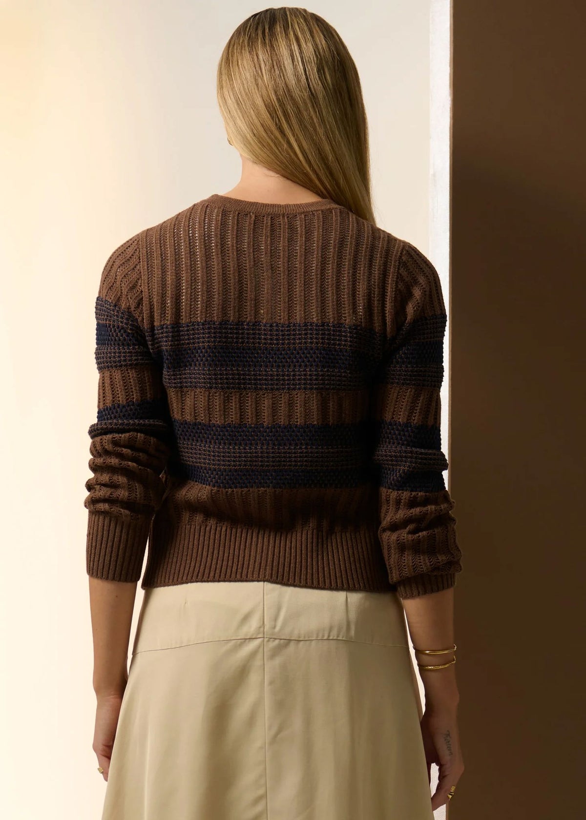 POL Sable Striped Cardigan - Choc/Ink Jumpers + Knitwear - Zabecca Living