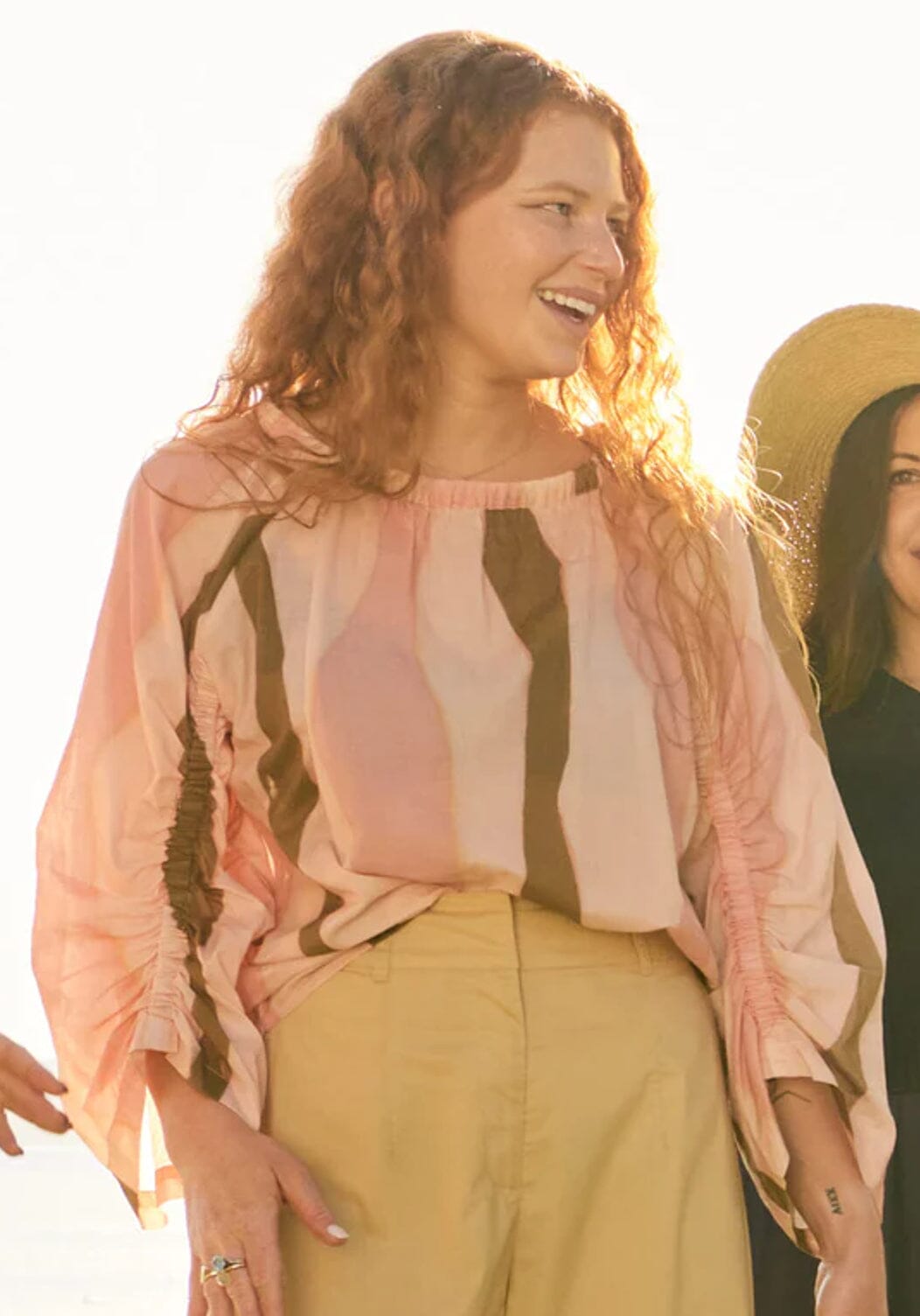 POL Tali Ruched Sleeve Top - Tali Stripe Shirts &amp; Blouses - Zabecca Living