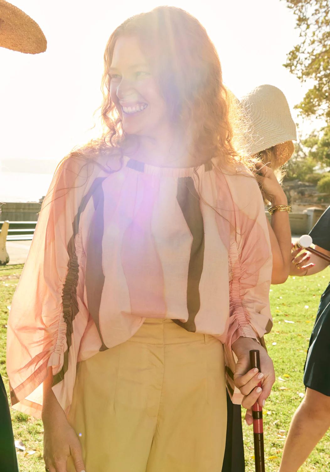 POL Tali Ruched Sleeve Top - Tali Stripe Shirts &amp; Blouses - Zabecca Living