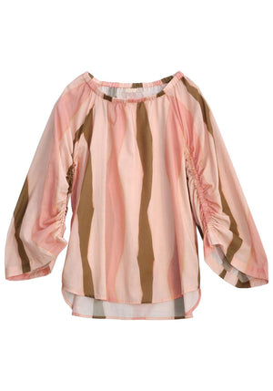 POL Tali Ruched Sleeve Top - Tali Stripe Shirts & Blouses - Zabecca Living