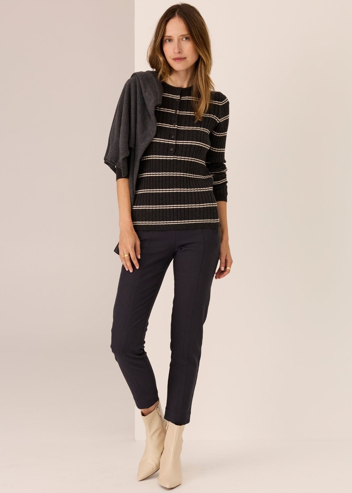 POL Tate Henley Knit - Charcoal/White Jumpers + Knitwear - Zabecca Living