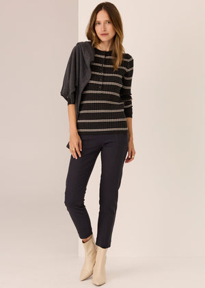 POL Tate Henley Knit - Charcoal/White Jumpers + Knitwear - Zabecca Living