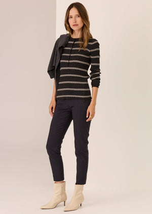 POL Tate Henley Knit - Charcoal/White Jumpers + Knitwear - Zabecca Living