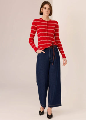 POL Tate Henley Knit - Red/White Jumpers + Knitwear - Zabecca Living