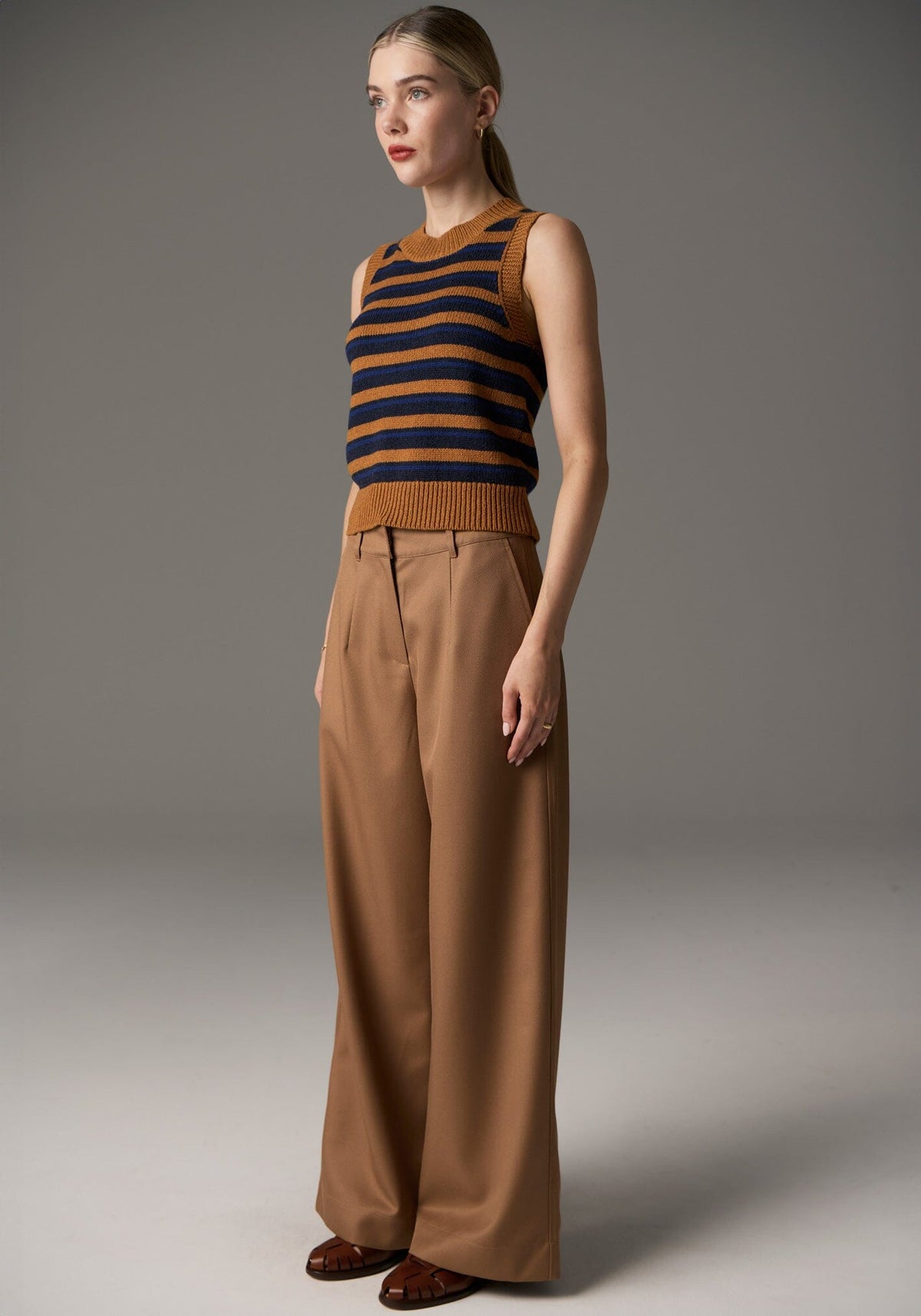 POL Utopia Striped Vest - Toffee Multi vest - Zabecca Living