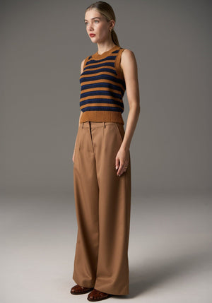 POL Utopia Striped Vest - Toffee Multi vest - Zabecca Living