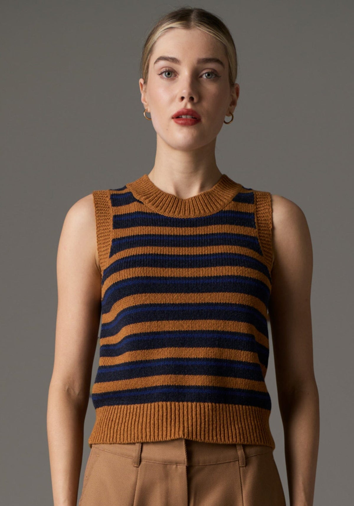 POL Utopia Striped Vest - Toffee Multi vest - Zabecca Living