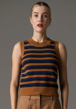 POL Utopia Striped Vest - Toffee Multi vest - Zabecca Living