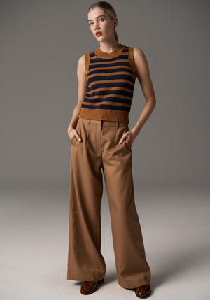 POL Utopia Striped Vest - Toffee Multi vest - Zabecca Living