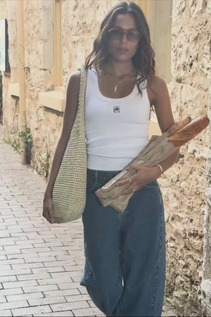 CERES LIFE Zoe Contour Rib Scoop Tank - White / Black Monogram