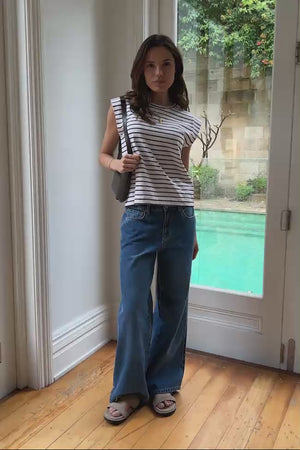 CERES LIFE Esme Extended Shoulder Tee - White / Pomegranate Stripe