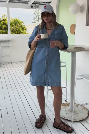 CERES LIFE Sammy Relaxed Shirt Dress - Mid Vintage Blue