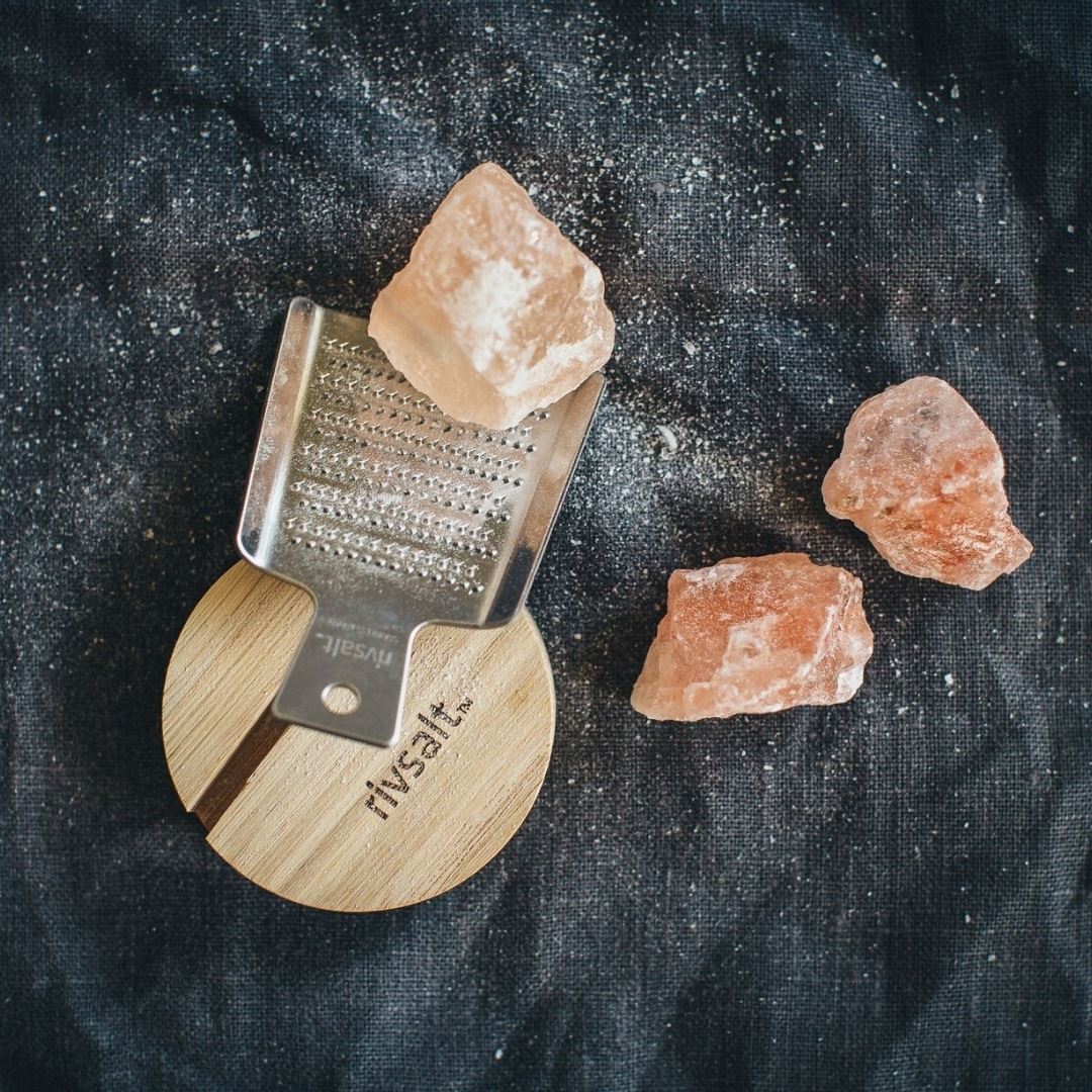 RIVSALT Original Himalayan Salt with Stainless Steel Grater & Oak Stand CONDIMENTS - Zabecca Living