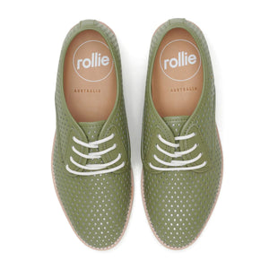 ROLLIE Derby Punch Overlay Shoe - Olive Silver SHOES - Zabecca Living