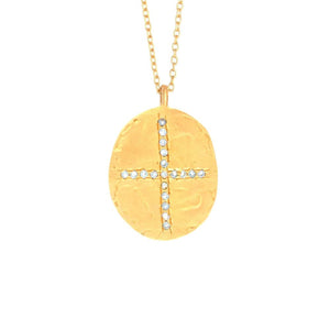 RUBYTEVA Blue Topaz Oval Cross Pendant Necklace - Gold Plate Necklace - Zabecca Living