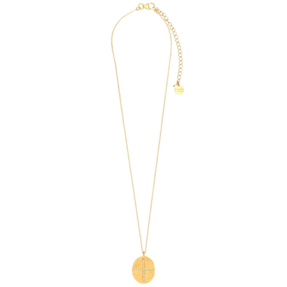RUBYTEVA Blue Topaz Oval Cross Pendant Necklace - Gold Plate Necklace - Zabecca Living