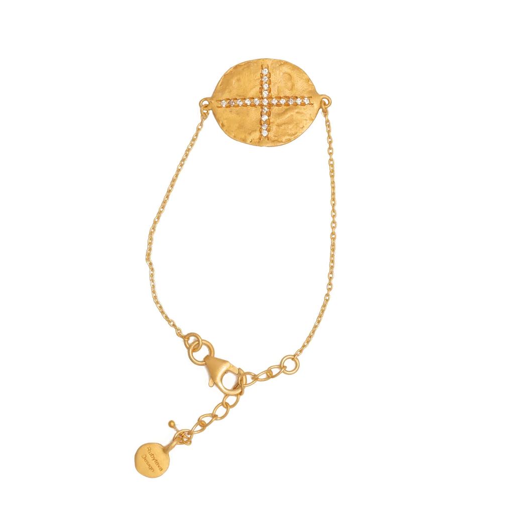 RUBYTEVA Cubic Zirconia Oval Cross Bracelet - Gold Plate BRACELET - Zabecca Living