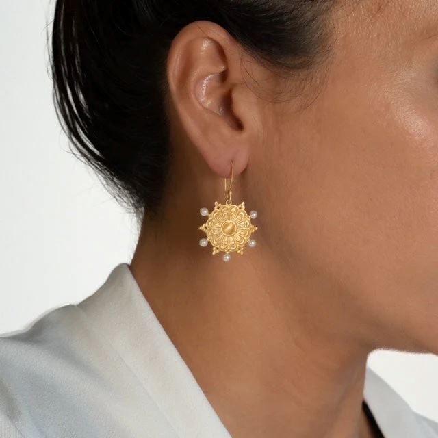 RUBYTEVA Fixed Pearl Beads Berber Earrings - Gold Plate Earrings - Zabecca Living
