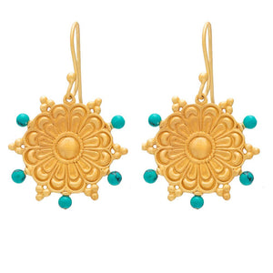 RUBYTEVA Fixed Turquoise Beads Berber Earrings - Gold Plate Earrings - Zabecca Living