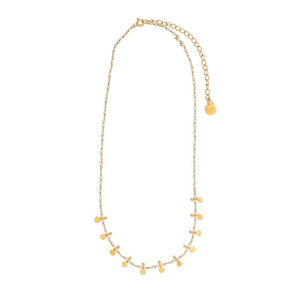 RUBYTEVA Pearl And Gold Charms Link Necklace - Gold Plate Necklace - Zabecca Living