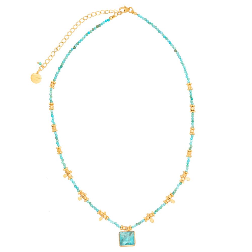 RUBYTEVA Turquoise And Apatite Pendant Necklace - Gold Plate Necklace - Zabecca Living