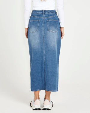 SASS Emerald Denim Maxi Skirt - 80 Wash Blue Skirt - Zabecca Living