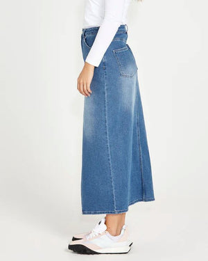 SASS Emerald Denim Maxi Skirt - 80 Wash Blue Skirt - Zabecca Living