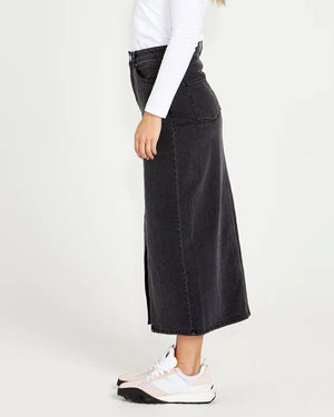 SASS Emerald Denim Maxi Skirt - 82 Wash Black Skirt - Zabecca Living
