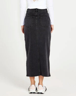 SASS Emerald Denim Maxi Skirt - 82 Wash Black Skirt - Zabecca Living