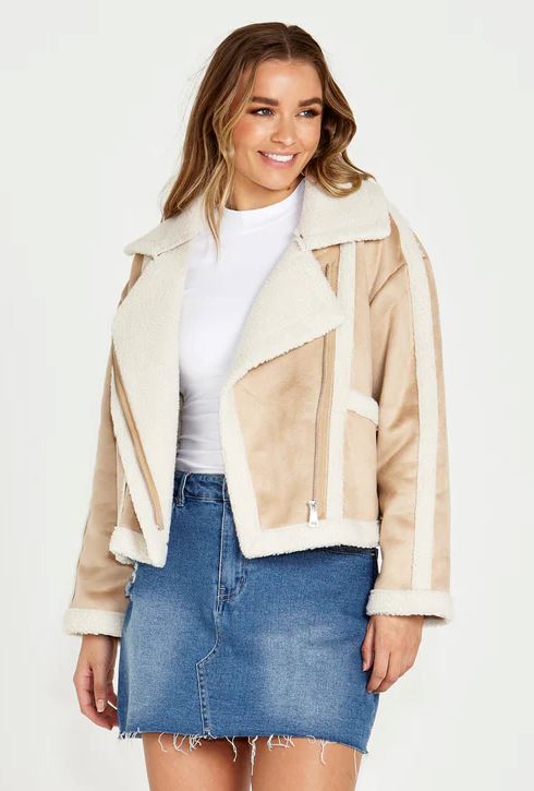 SASS Roux Suede Jacket - Tan/Cream Winter Jacket - Zabecca Living